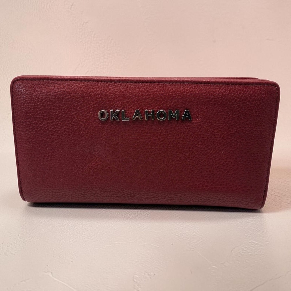 Sandol Oklahoma Sooners Crimson Red Pebbled Faux Leather Bifold Wallet NCAA